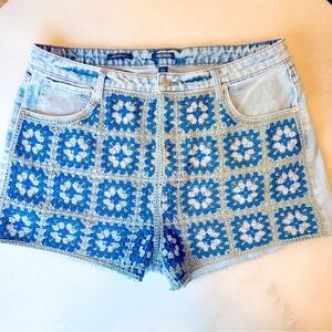 Wild Fable Crochet High Waisted Jean Shorts Granny Squares